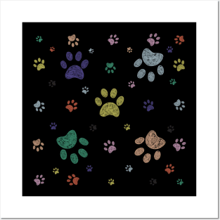 Doodle colorful paw prints Posters and Art